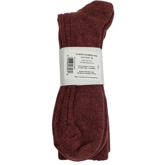Mens Ribbed 81% Cashmere Mid Calf Socks 10-13 Warm Cozy Garnet Hill Luxury Rust - Picture 3 of 6